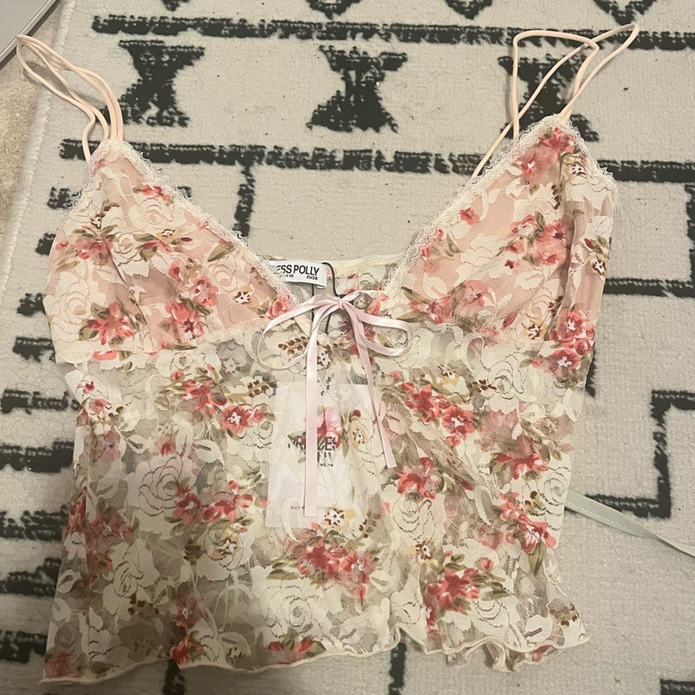 Princess Polly Floral Lace Top with Pink and Cream